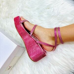 Fuchsia rhinestoned platform sandal